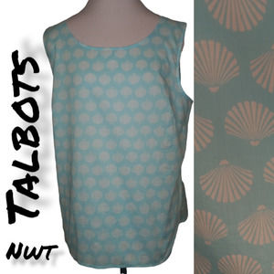 Talbots Women's Sky Blue 100% Cotton Round Neck Sleeveless Seashell Top Size S